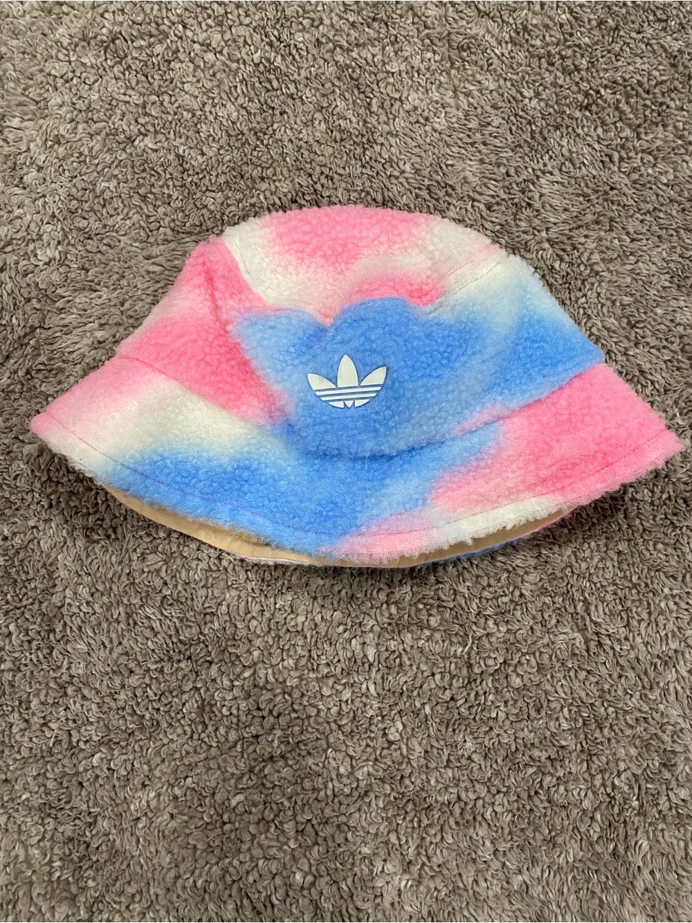 adidas Pink Blue White Tie-Dye Sherpa Bucket Hat